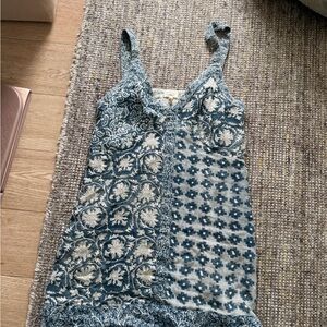 Faherty blue  and White Floral Patchwork Mini Dress size 4